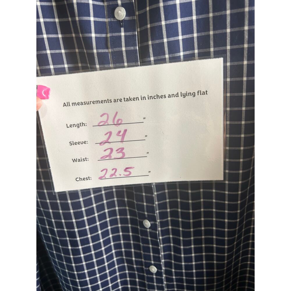 EUC Land's End Navy Blue and White Checkered Mens Button Up, Size 16 - Picture 9 of 9